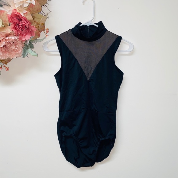 Balera Black Turtleneck Leotard with nude mesh